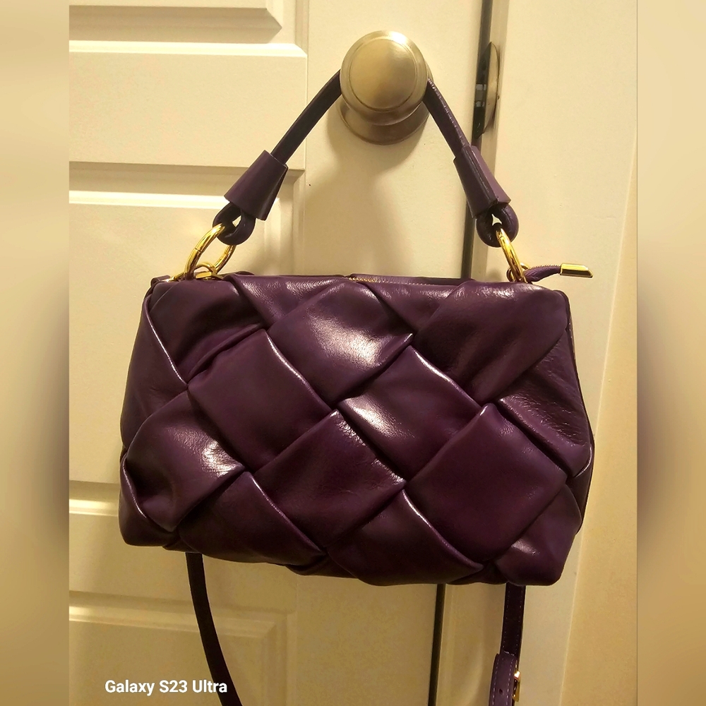 Stella Bianca Purple Leather Woven Bag.